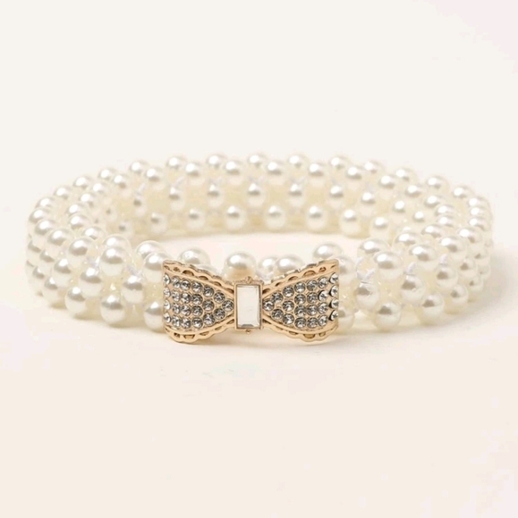 Pearl Bow Stretch Bridal event waist Belt Faux Pearls Feminine Coquette OS - Picture 6 of 10